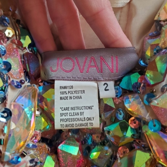 Jovani 946 Beige Multicolor Gem Stone Formal Dress - Picture 5 of 9